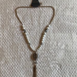 Madison Tyler big gold & pearl long necklace